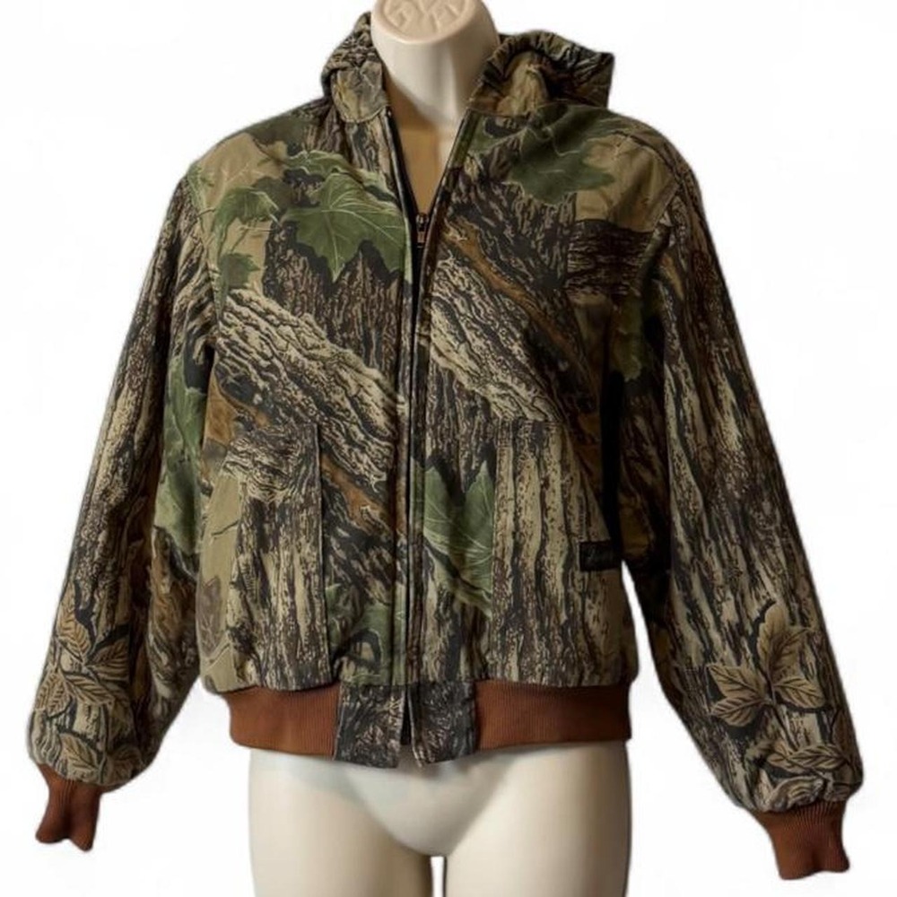 Vintage 90s Liberty Realtree Camo Hooded Bomber Jacket, Youth Size L